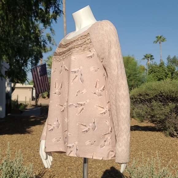 One September Aves Feather BoHo Mixed Media Top M - Picture 6 of 13